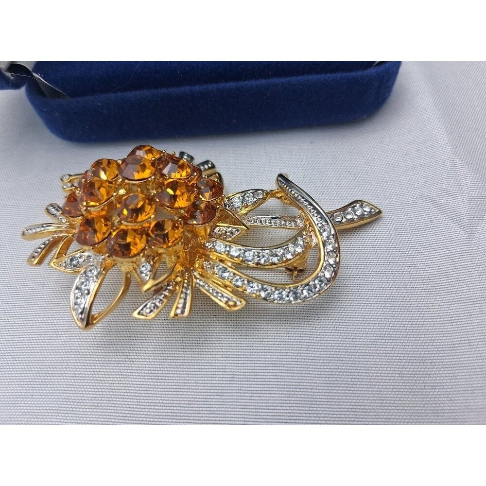 Camrose & Kross JBK Jackie Kennedy Amber Crystal Flower Bouquet Brooch Pin COA - Picture 8 of 13